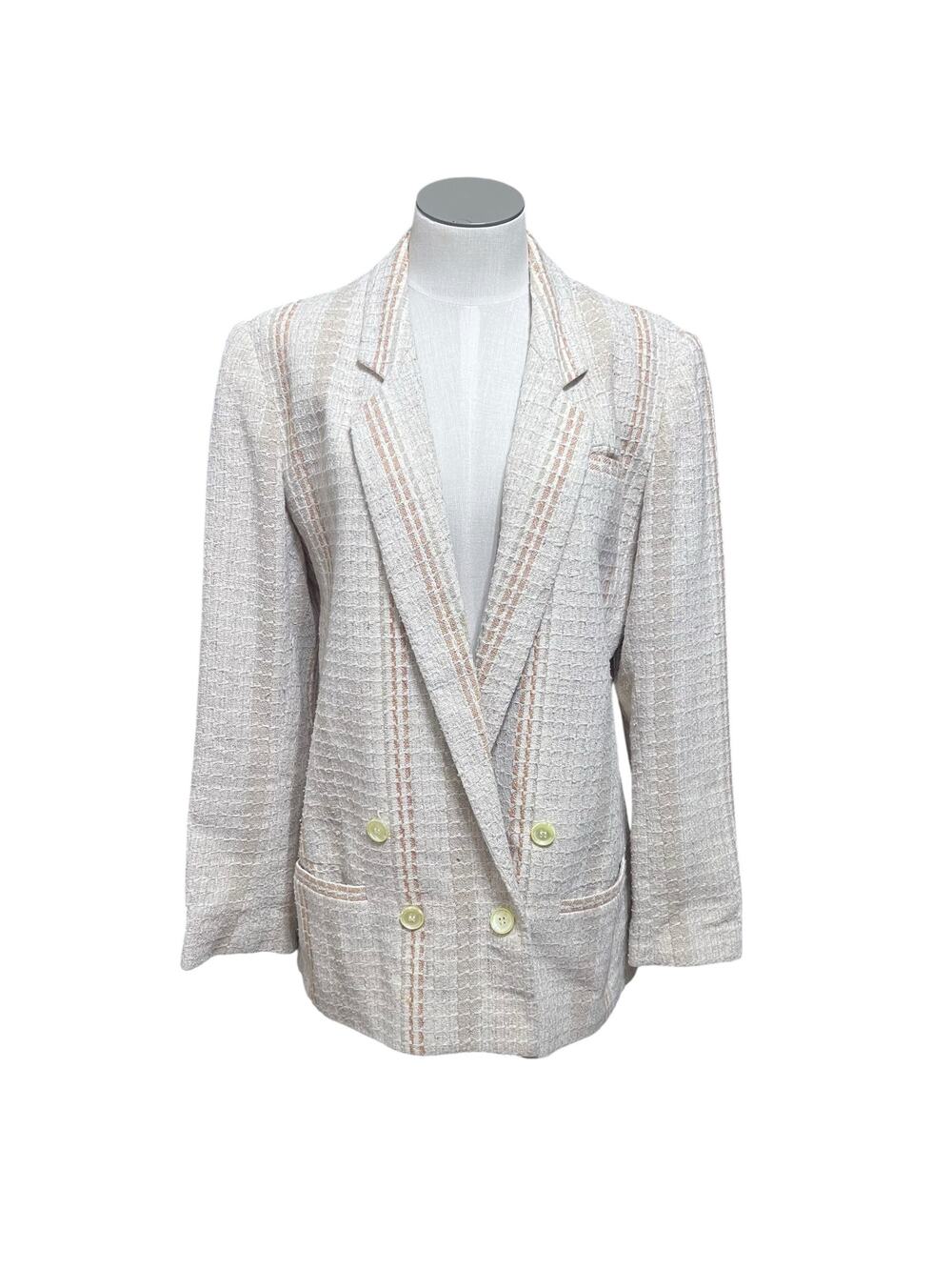 E.H. Woods Vintage 90s Old Money Double Breasted Linen Blend Tweed Blazer Sz 12